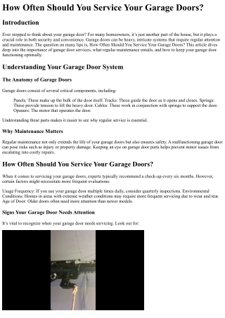 How Often Should You Service Your Garage Doors