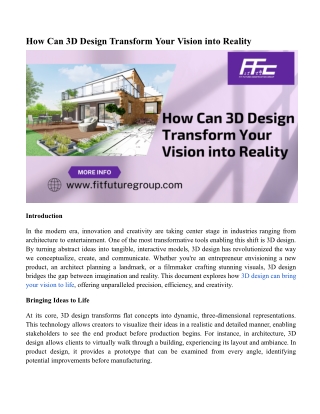 How Can 3D Design Transform Your Vision into Reality