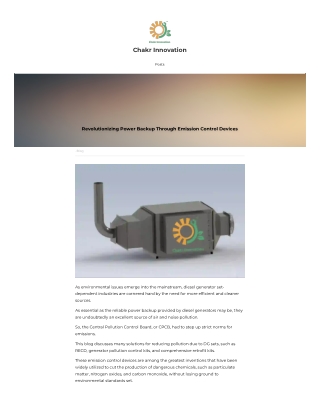 Revolutionizing Power Backup Through Emission Control Devices