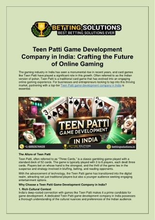 Teen Patti Game Development Company in India - BY BettingSolutions