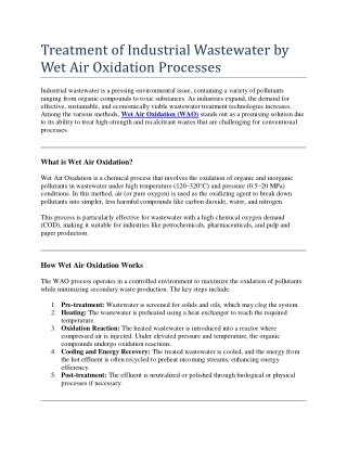 Treatment of Industrial Wastewater by Wet Air Oxidation Processes