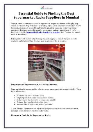 Supermarket Racks Suppliers in Mumbai