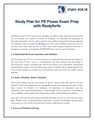 Study Plan for PE Power Exam Prep with Studyforfe - PDF