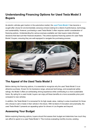 Understanding Financing Options for Used Tesla Model 3 Buyers