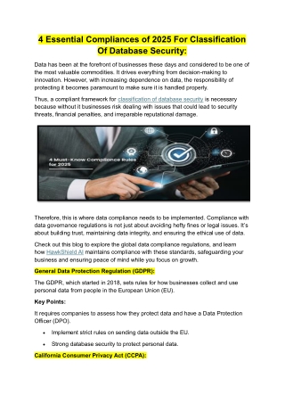 4 Essential Compliances of 2025 For Classification Of Database Security