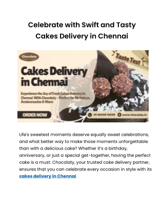 Cakes Delivery in Chennai Made Easy with Chocolaty Services