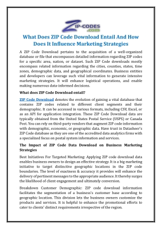 What Does ZIP Code Download Entail And How Does It Influence Marketing Strategie