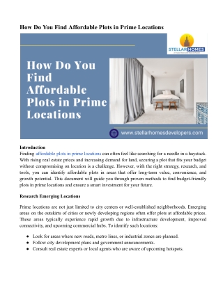 How Do You Find Affordable Plots in Prime Locations