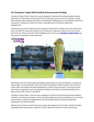 ICC Champions Trophy 2025 Schedule Announcement Pending