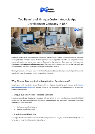 Top Benefits of Hiring a Custom Android App Development Company In USA