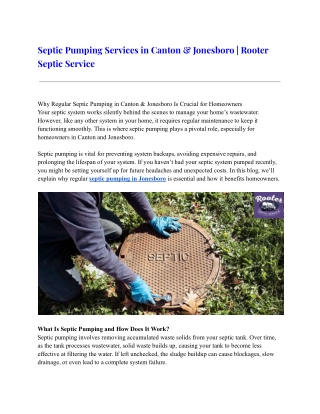 Septic Pumping Services in Canton & Jonesboro | Rooter Septic Service