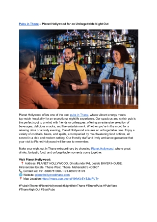 Pubs in Thane – Planet Hollywood for an Unforgettable Night Out