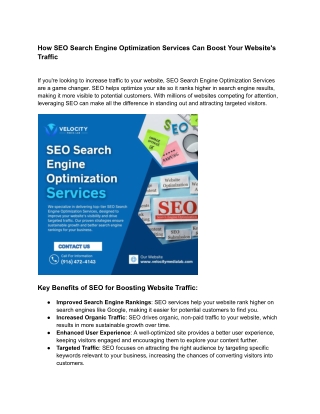 How SEO Search Engine Optimization Services Can Boost Your Website's Traffic