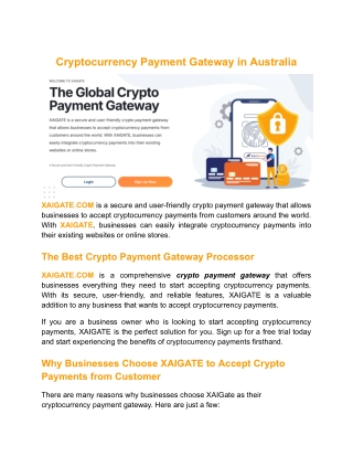 Cryptocurrency Payment Gateway in Australia