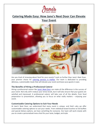 Catering Made Easy How Jane's Next Door Can Elevate Your Event