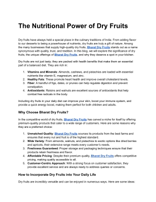 The Nutritional Power of Dry Fruits