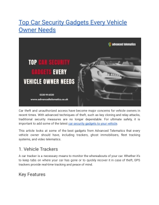 Top Car Security Gadgets Every Vehicle Owner Needs