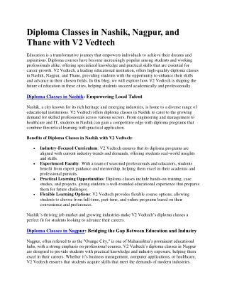 Diploma Classes in Nashik, Nagpur, and Thane with V2 Vedtech