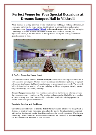 Banquet Hall in Vikhroli – Dreams Banquet