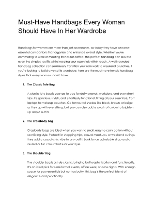 Must Have Handbags Every Woman Should Have In Her Wardrobe