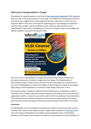 VLSI Course Training Institute in Tirupati