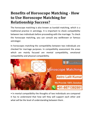 Benefits of Horoscope Matching - How to Use Horoscope Matching for Relationship