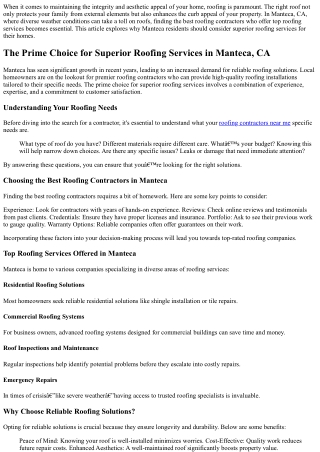 The Prime Choice for Superior Roofing Services in Manteca, CA