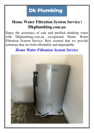 Home Water Filtration System Service  Dkplumbing.com