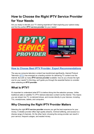 How to Choose the Right IPTV Service Provider for Your Needs