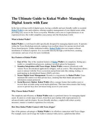 The Ultimate Guide to Kukai Wallet- Managing Digital Assets with Ease