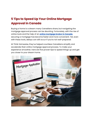 5 Tips to Speed Up Your Online Mortgage Approval in Canada -Think Homewise