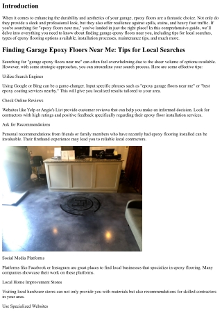 Finding Garage Epoxy Floors Near Me: Tips for Local Searches