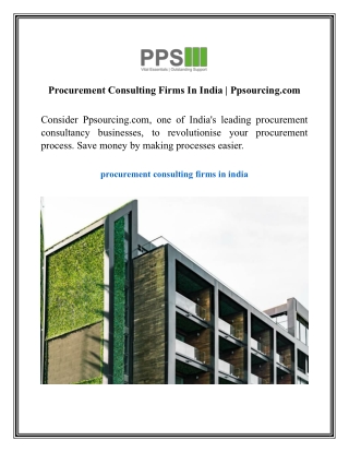 Procurement Consulting Firms In India  Ppsourcing.com