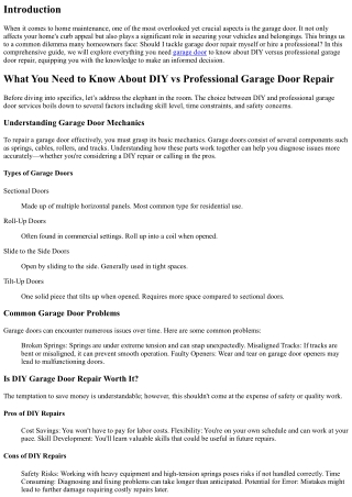 “What You Need to Know About DIY vs Professional Garage Door Repair”