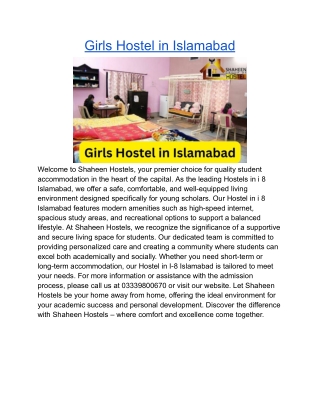 Girls Hostel in Islamabad