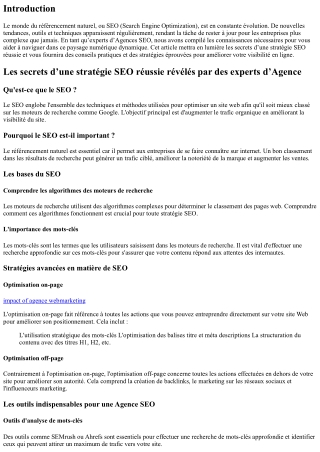 Les secrets d’une stratégie SEO réussie révélés par des experts d’Agence