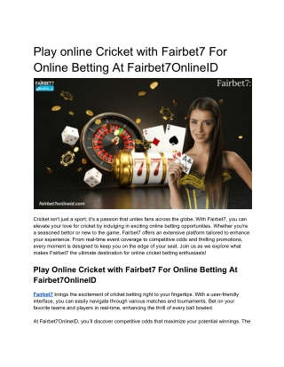 Play online Cricket with Fairbet7 For Online Betting At Fairbet7OnlineID