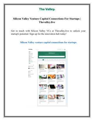 Silicon Valley Venture Capital Connections For Startups  Thevalley.live