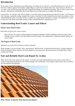 Fast and Reliable Roof Leak Repair by Avalon