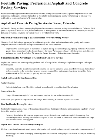 Foothills Paving and Maintenance