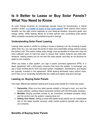 Is it Better to Lease or Buy Solar Panels