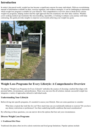 Weight Loss Programs for Every Lifestyle: A Comprehensive Overview