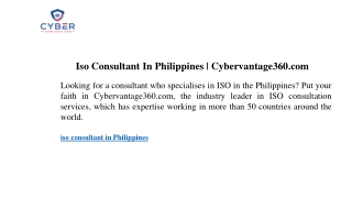 Iso Consultant In Philippines  Cybervantage360.com