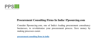 Procurement Consulting Firms In India  Ppsourcing.com