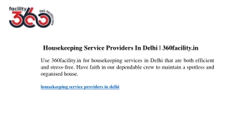 Housekeeping Service Providers In Delhi  360facility.in