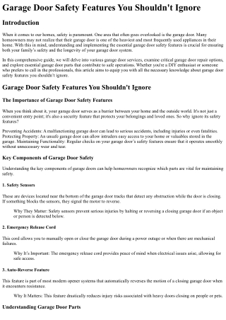 Garage Door Safety Features You Shouldn't Ignore