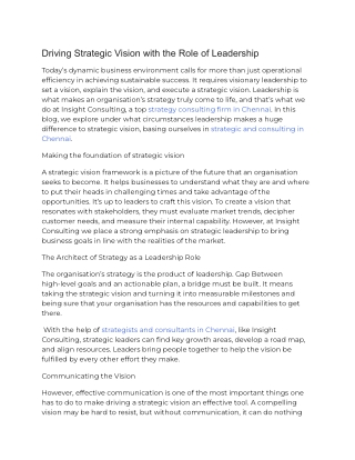 Driving Strategic Vision with the Role of Leadership