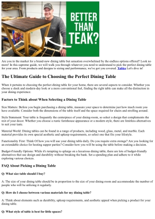 The Ultimate Guide to Selecting the Perfect Table