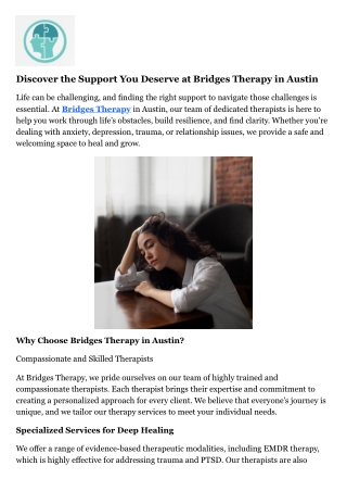 Discover the Support You Deserve at Bridges Therapy in Austin