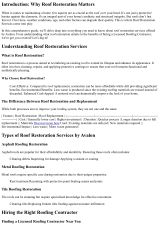 Comprehensive Guide to Roof Restoration Services by Avalon